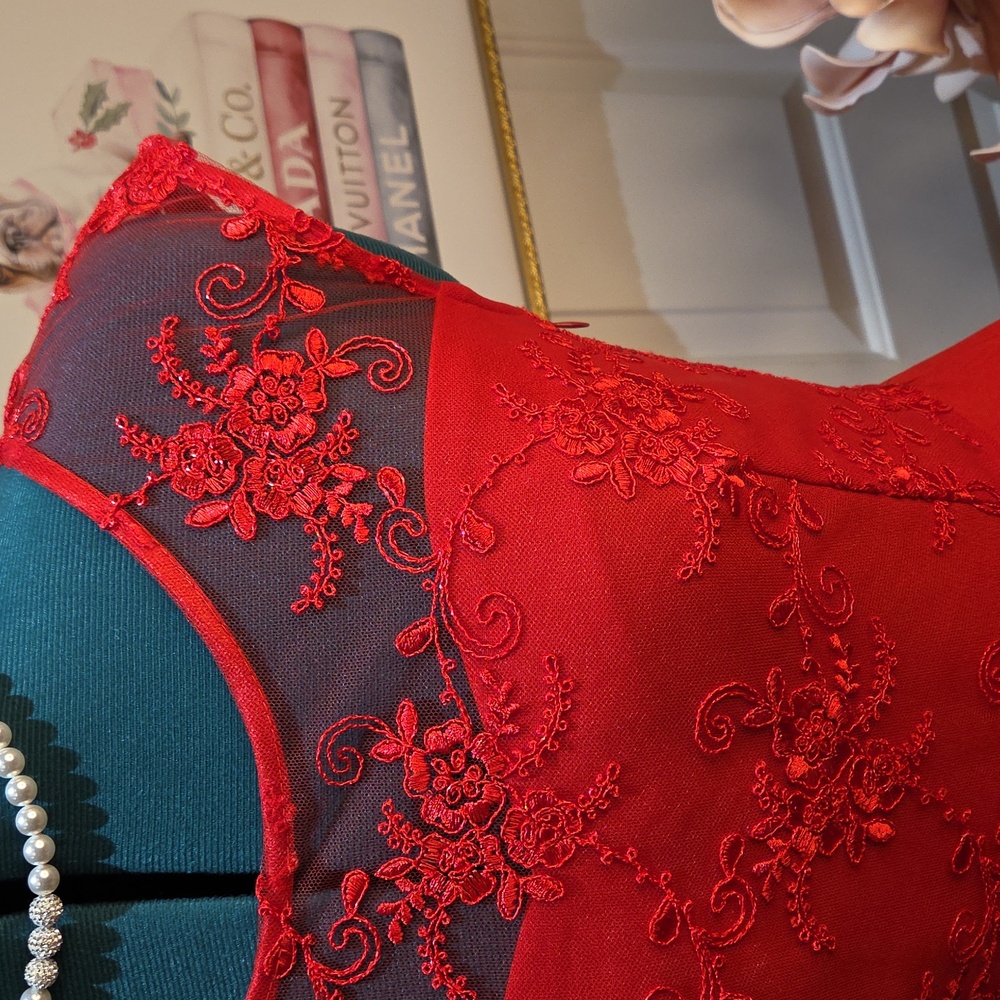 Nwot Doly 36 Size Elegant Red Lace Mini Dress - Picture 12 of 17